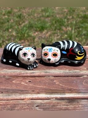 Adorable Day Of The Dead Cat Salt and Pepper Shakers!